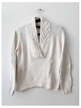 LRL Lauren Ralph Lauren Women's Cable Knit V‎ Neck Sweater cotton Beige Sz S